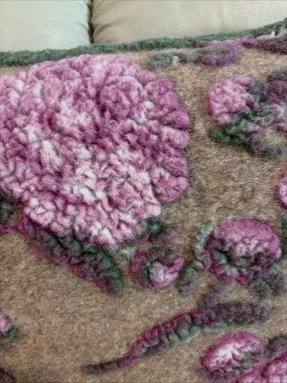 Italian Wool Pillow Cover Floral Pink Green Feather Insert Throw Frati Italy